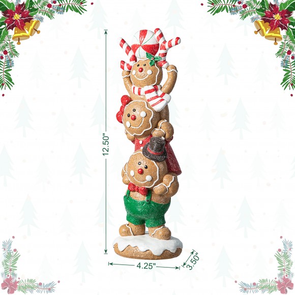 Glitzhome Glitzhome 12.5"H Christmas Resin Stacked Gingerbread Table Decor
