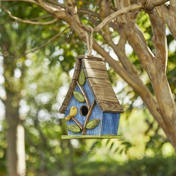 Glitzhome Glitzhome 12.5"H Distressed Solid Wood Birdhouse With 3D Leaves