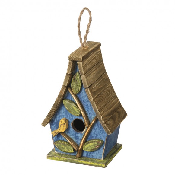Glitzhome Glitzhome 12.5"H Distressed Solid Wood Birdhouse With 3D Leaves