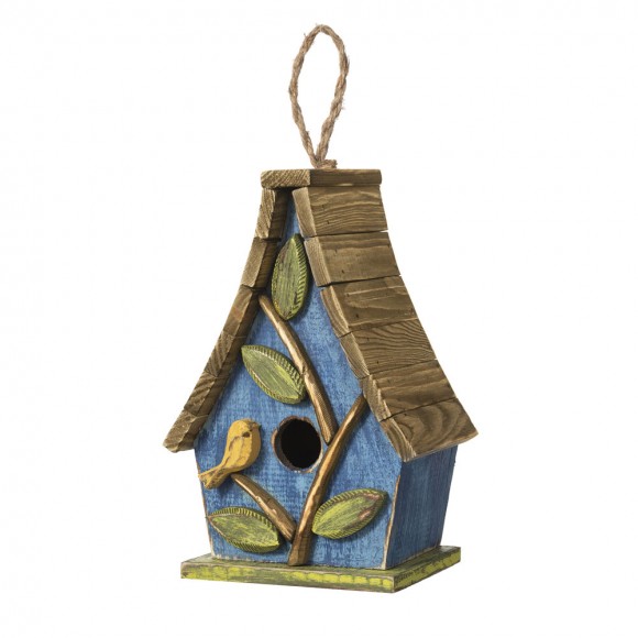 glitzhome Glitzhome 12.5"H Distressed Solid Wood Birdhouse with 3D Leaves