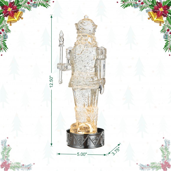 Glitzhome Glitzhome 12.5"H Lighted Acrylic Crystal Nutcracker Figurine Waterglobe