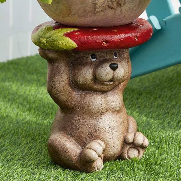 Glitzhome Glitzhome 12.5"H MGO Novelty Bear Hold A Strawberry Decorative Garden Stool Or Planter Stand