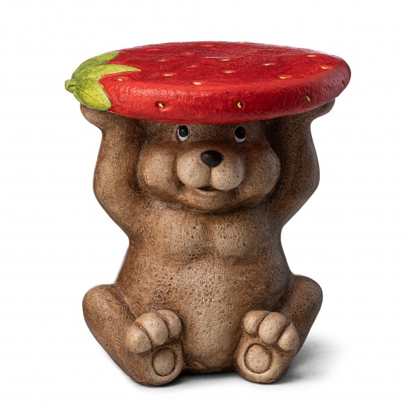 glitzhome Glitzhome 12.5"H MGO Novelty Bear Hold a Strawberry Decorative Garden Stool or Planter Stand