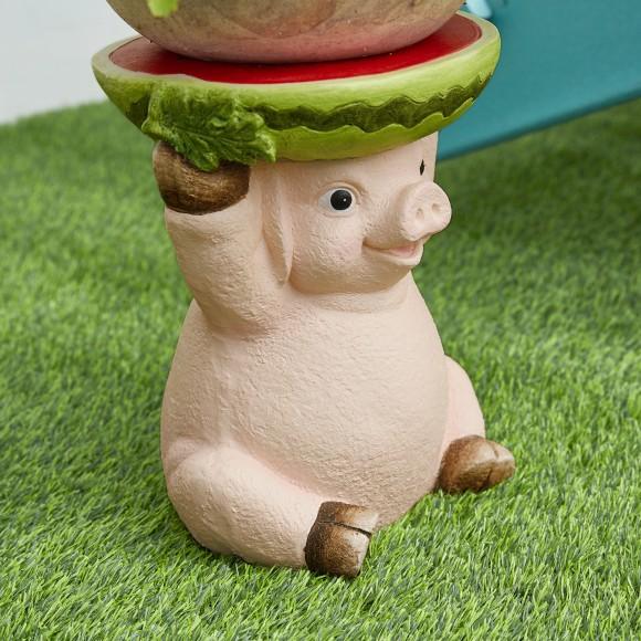 Glitzhome Glitzhome 12.5"H MGO Novelty Pig Hold A Watermelon Decorative Garden Stool Or Planter Stand