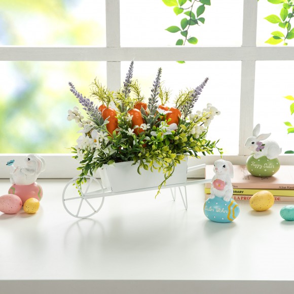 Glitzhome Glitzhome 12.5"L Easter Carrot Metal Wagon Centerpiece