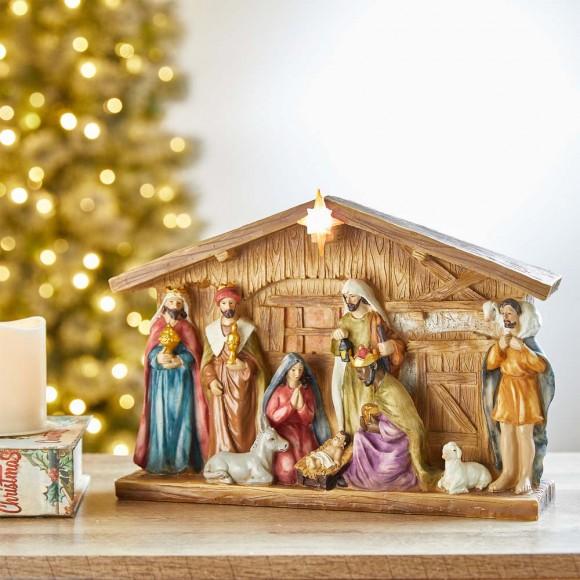 Glitzhome Glitzhome 12.5"L Lighted Resin Nativity Set