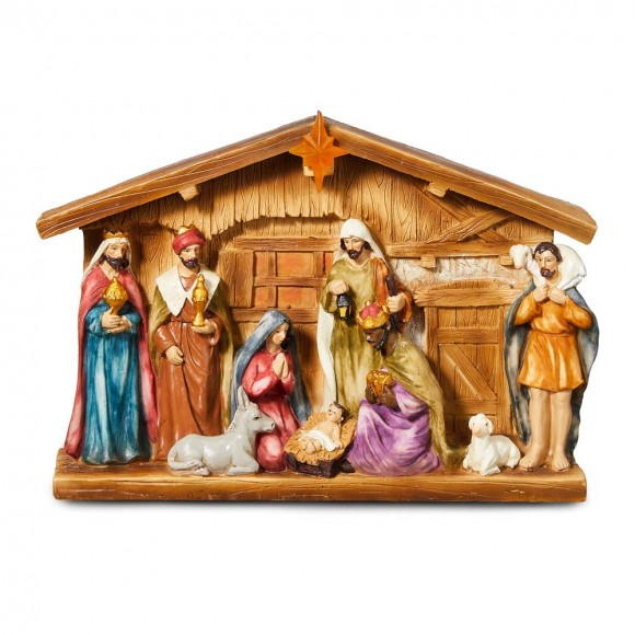 Glitzhome Glitzhome 12.5"L Lighted Resin Nativity Set