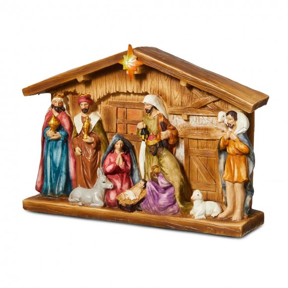 glitzhome Glitzhome 12.5"L Lighted Resin Nativity Set