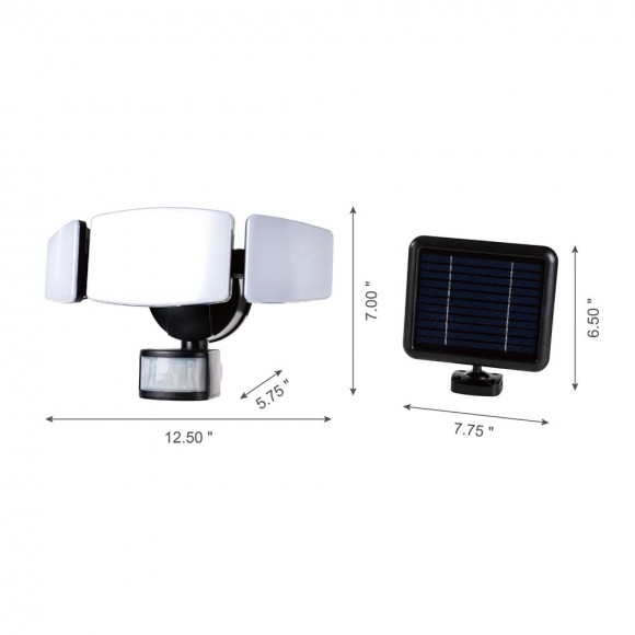 Glitzhome Glitzhome 12.5"L Outdoor Solar Powered Triple-Head SMD LED Motion Senser Security Flood Light
