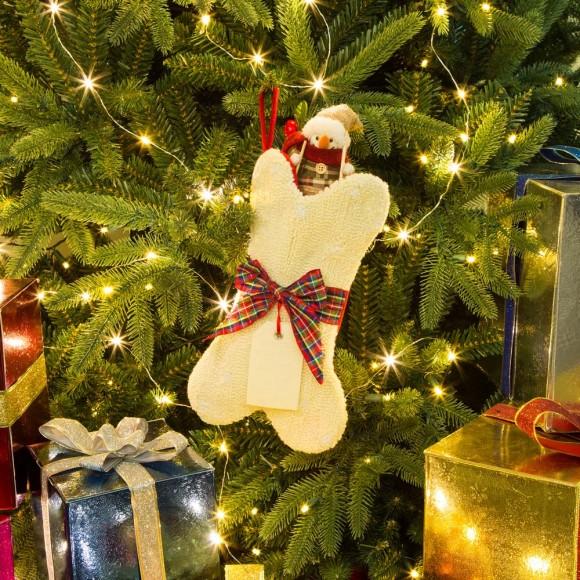 Glitzhome Glitzhome 12.50"L Bone Shape Hooked Christmas Stocking