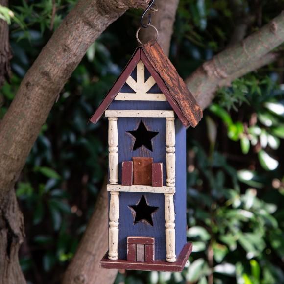 Glitzhome Glitzhome 12.6"H Hanging Patriotic Two-Tiered Distressed Wooden/Iron Garden Birdhouse
