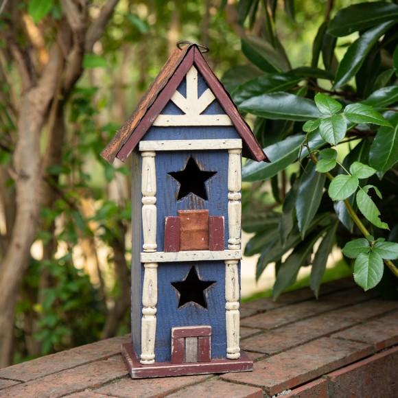 Glitzhome Glitzhome 12.6"H Hanging Patriotic Two-Tiered Distressed Wooden/Iron Garden Birdhouse