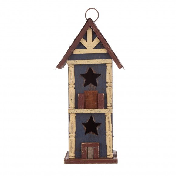 glitzhome Glitzhome 12.6"H Hanging Patriotic Two-Tiered Distressed Wooden/Iron Garden Birdhouse