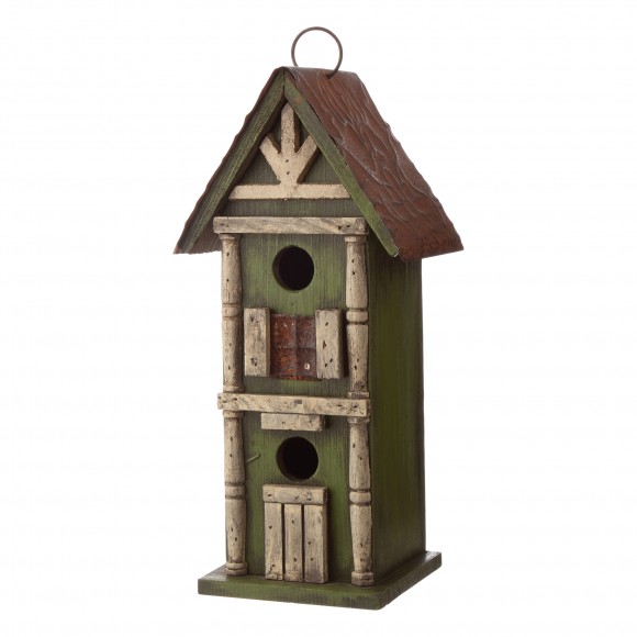 Glitzhome Glitzhome 12.8"H Tall Two-Tier Hand Painted Wood Birdhouse