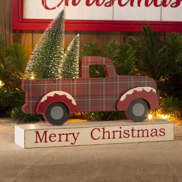 Glitzhome Glitzhome 12.81"L Wooden/Metal Red Truck Table Decor