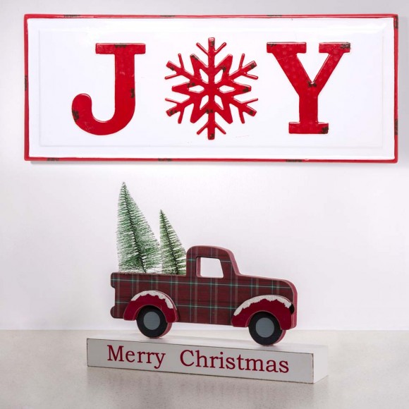 Glitzhome Glitzhome 12.81"L Wooden/Metal Red Truck Table Decor