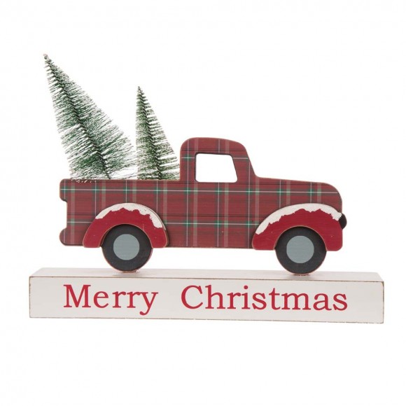 glitzhome Glitzhome 12.81"L Wooden/Metal Red Truck Table Decor