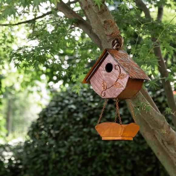Glitzhome Glitzhome 12.91"H Rustic Garden Distressed Wooden Decorative Birdhouse With Bird Bath