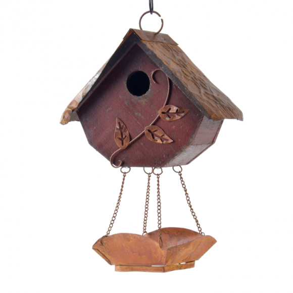 glitzhome Glitzhome 12.91"H Rustic Garden Distressed Wooden Decorative Birdhouse With Bird Bath