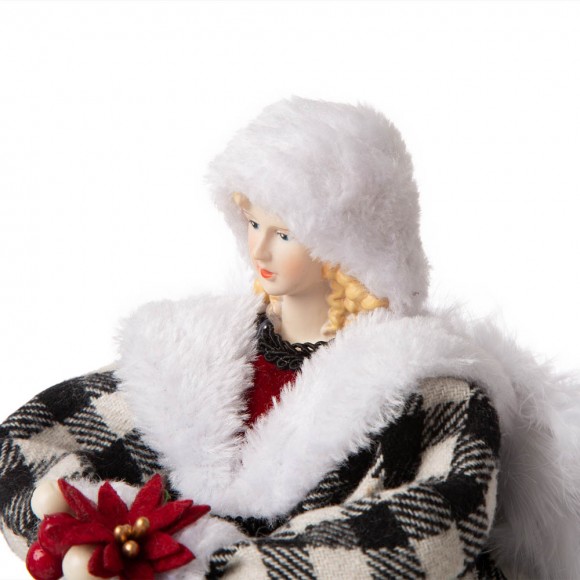 Glitzhome Glitzhome 12"H Black/White Plaid Angel Tree Topper