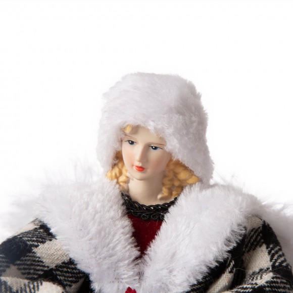 Glitzhome Glitzhome 12"H Black/White Plaid Angel Tree Topper