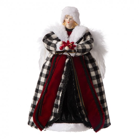 glitzhome Glitzhome 12"H Black/White Plaid Angel Tree Topper