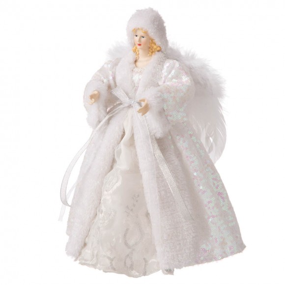Glitzhome Glitzhome 12"H Christmas Angel Tree Topper With White Faux Fur Dress
