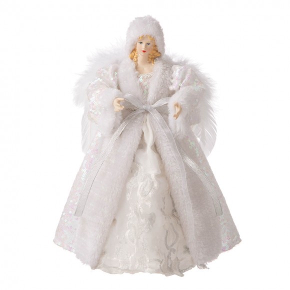 glitzhome Glitzhome 12"H Christmas Angel Tree Topper With White Faux Fur Dress