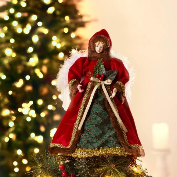 Glitzhome Glitzhome 12"H Christmas Red Velvet Angel Tree Topper