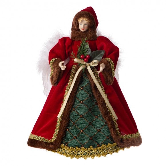 glitzhome Glitzhome 12"H Christmas Red Velvet Angel Tree Topper