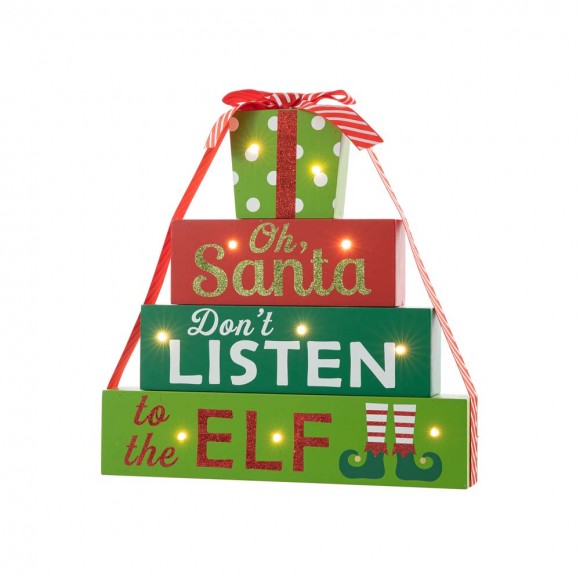 glitzhome Glitzhome 12"H Lighted Wooden Christmas Gift Block Table Decor