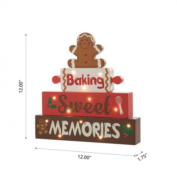 Glitzhome Glitzhome 12"H Lighted Wooden Christmas Gingerbread Man Block Table Decor