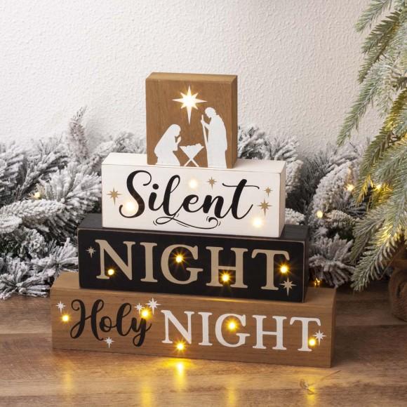 Glitzhome Glitzhome 12"H Lighted Wooden Nativity Block Word Sign Decor