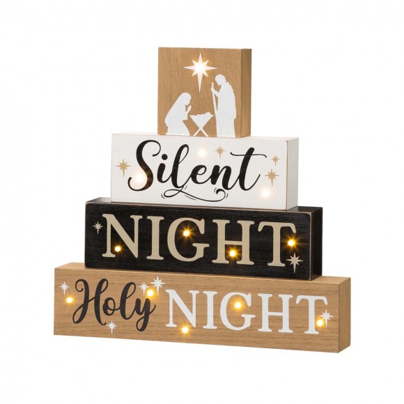 glitzhome Glitzhome 12"H Lighted Wooden Nativity Block Word Sign Decor