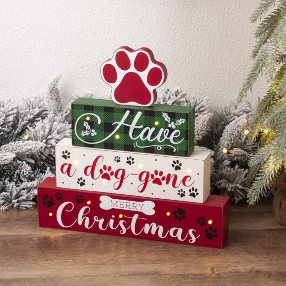 Glitzhome Glitzhome 12"H Lighted Wooden Pet Dog Paw Block Word Sign Decor