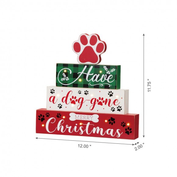 Glitzhome Glitzhome 12"H Lighted Wooden Pet Dog Paw Block Word Sign Decor