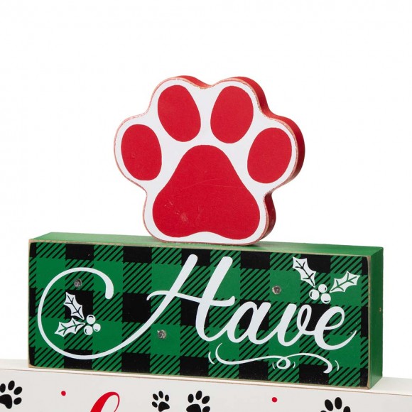 Glitzhome Glitzhome 12"H Lighted Wooden Pet Dog Paw Block Word Sign Decor