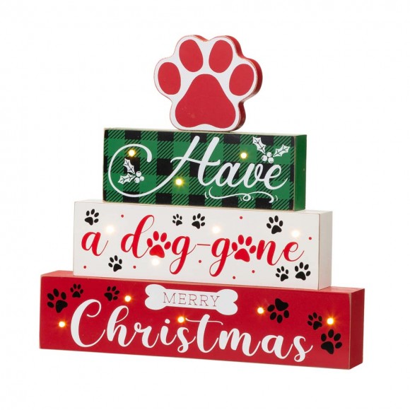 glitzhome Glitzhome 12"H Lighted Wooden Pet Dog Paw Block Word Sign Decor