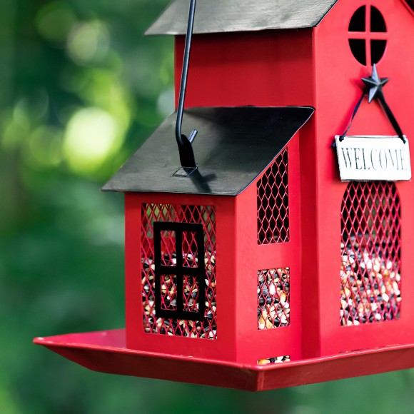 Glitzhome Glitzhome 12"H Metal Red House Hanging Birdfeeder(KD)