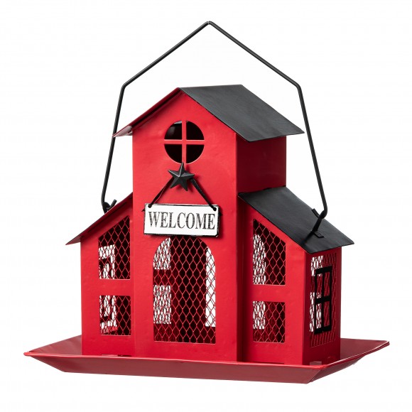 glitzhome Glitzhome 12"H Metal Red House Hanging Birdfeeder(KD)