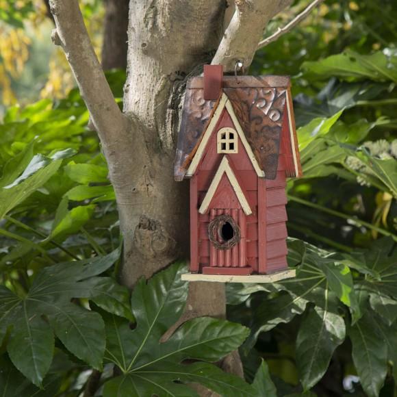 Glitzhome Glitzhome 12"H Red Distressed Solid Wood Cottage Birdhouse