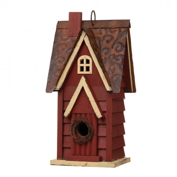 glitzhome Glitzhome 12"H Red Distressed Solid Wood Cottage Birdhouse