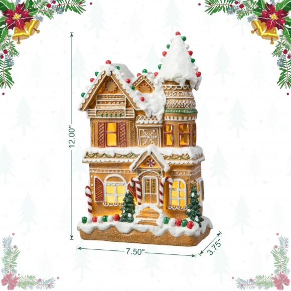 Glitzhome Glitzhome 12"H Resin Lighted Christmas Gingerbread House Table Decor