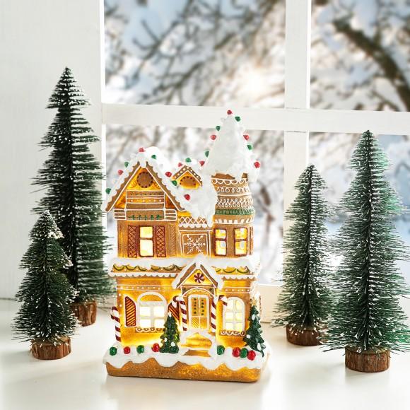 Glitzhome Glitzhome 12"H Resin Lighted Christmas Gingerbread House Table Decor