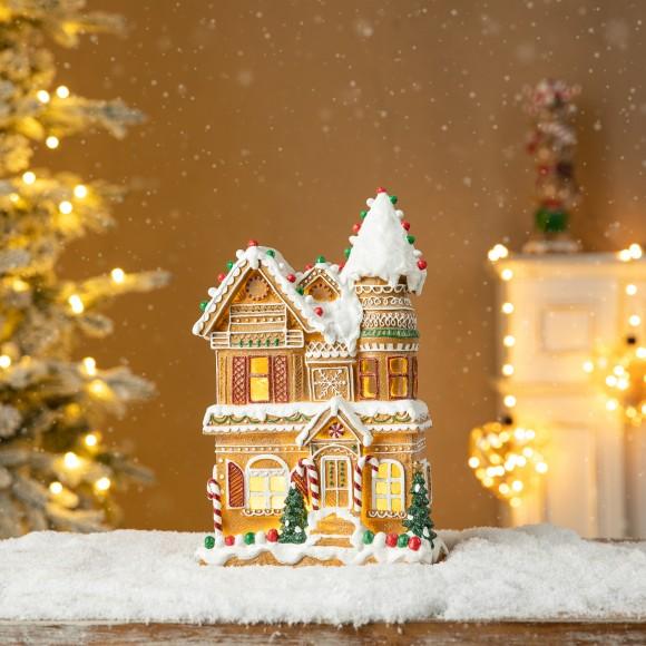 Glitzhome Glitzhome 12"H Resin Lighted Christmas Gingerbread House Table Decor