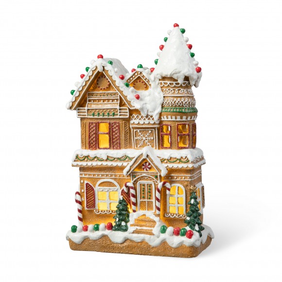 glitzhome Glitzhome 12"H Resin Lighted Christmas Gingerbread House Table Decor