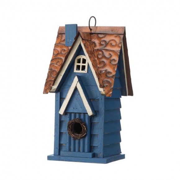 glitzhome Glitzhome 12"H Retro Blue Distressed Solid Wood Cottage Birdhouse