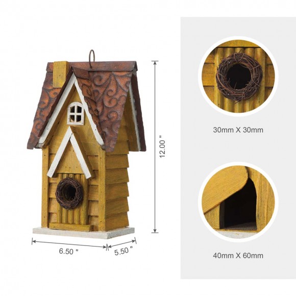 Glitzhome Glitzhome 12"H Retro Yellow Distressed Solid Wood Cottage Birdhouse