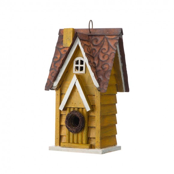 glitzhome Glitzhome 12"H Retro Yellow Distressed Solid Wood Cottage Birdhouse