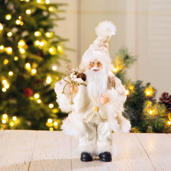 Glitzhome Glitzhome 12"H Standing Santa Figurine With A Beige Felt Outfit
